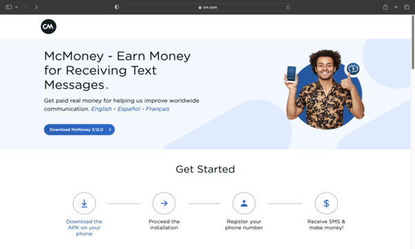 The McMoney website to get paid to text.