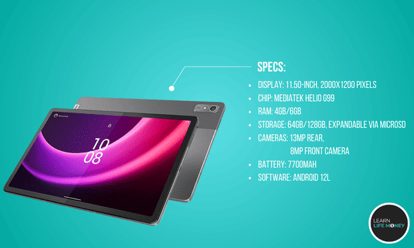 A photo of Lenovo Tab P11 Gen 2, with its specs as the best 10-inch budget.
